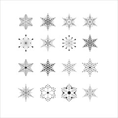 Fototapeta premium Snowflakes on a white background, vector illustration. Winter elements for decor, postcard, vector elements for postcards. Illustration