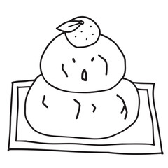 割れてげっそりとした鏡餅 線画