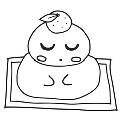 新年のあいさつをする鏡餅 線画