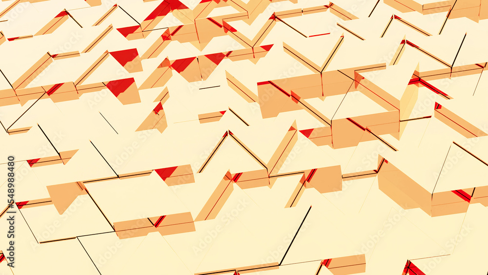 Poster 3d surface with moving triangles. design. triangles are pushed out by waves on surface. geometric su