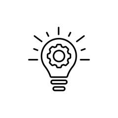 Idea line icon. Invented, note, idea, think, theory, solution, conjecture, thought, reasoning, development, progress. Concept Thinking. Vector black line icon on white background.