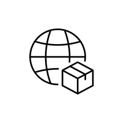 Parcel line icon. map, label, route, mail, courier, globe, world, box, sending, reliability, work, security, fast, income, employee. Trucking concept. Vector black line icon on a white background