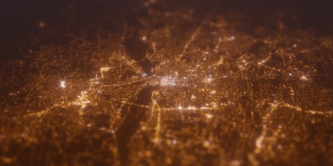 Street lights map of Hartford (Connecticut) with tilt-shift effect, view from north. Imitation of macro shot with blurred background. 3d render, selective focus