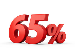 3d Red 65% Sixty Five Percent Sign on White Background 3d illustration