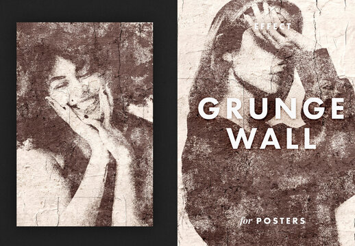 Grunge Wall Poster Effect Mockup
