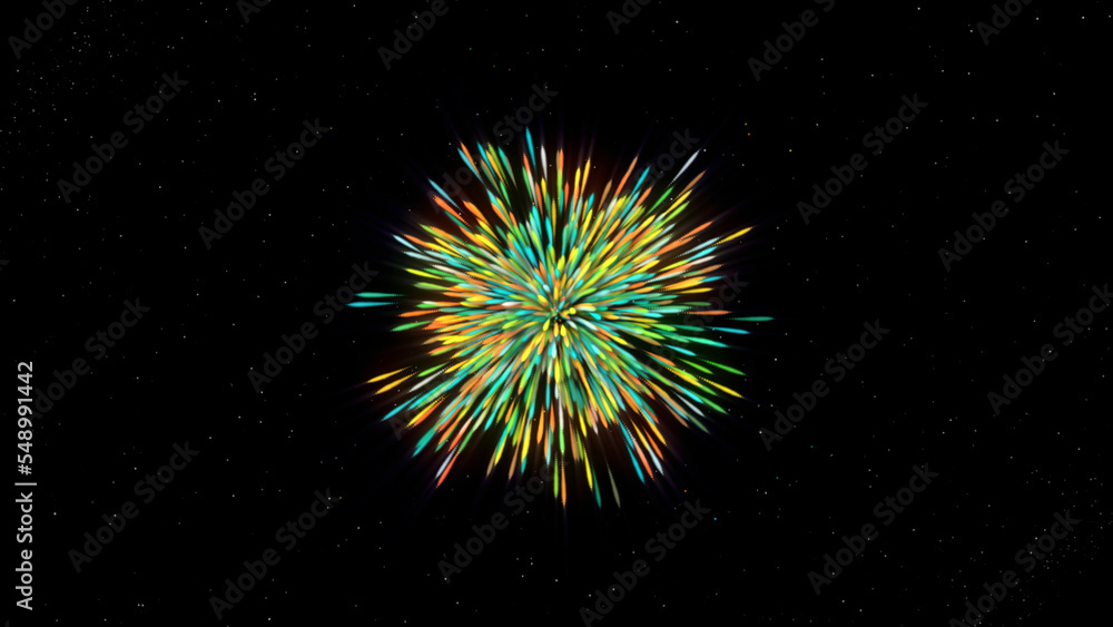 Poster black background. motion.multicolored rays of light that scatter in different directions at high spe