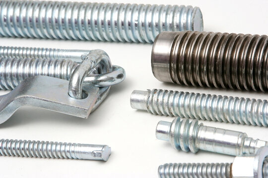 Newly manufactured large screws. Close up.