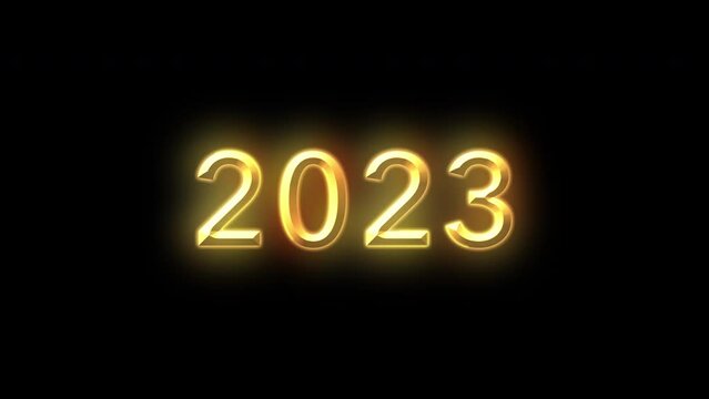 2023 tittle animation on a black background with particles. Happy New Year 2023 Greetings Card Abstract Blinking Sparkle Glitter Particle. Merry Christmas. Gold and black