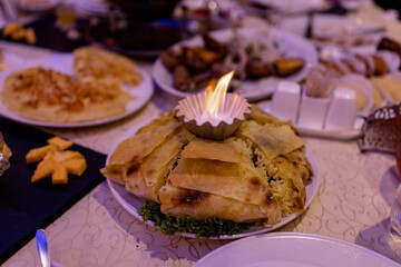 Asian appetizer on the table in the restaurant on the holiday