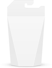 Mockup Cardboard Carry Box Bag Packaging For Food, Gift Or Other Products With Hang Slot. Illustration Isolated On White Background. Mock Up Template Ready For Your Design. Product Packing