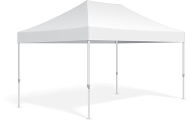 Mockup Promotional Advertising Outdoor Event Trade Show Pop-Up Tent Mobile Marquee. Illustration Isolated On White Background. Mock Up Template Ready For Your Design. Vector EPS10