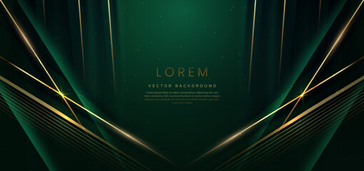 Abstract elegant dark green background with golden line and lighting effect sparkle. Luxury template design.