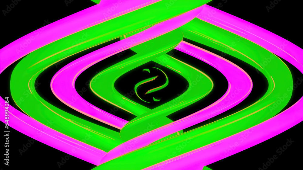 Poster abstract green pink spherical objects with ripples around. design. swirling colorful background with