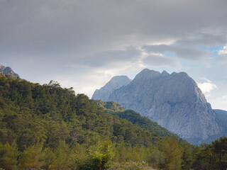 forest mountains in summer evening in Antalya Turkey. concept of adventure and travel