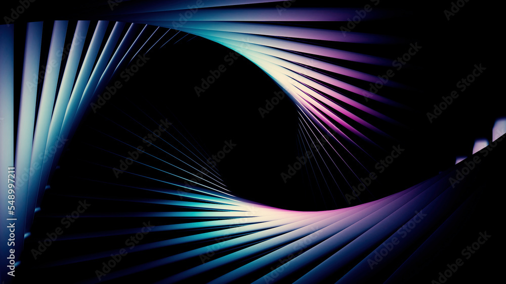 Poster a bright corridor moving deeper. design.illuminated tunnels of gray grids that change colors in abst
