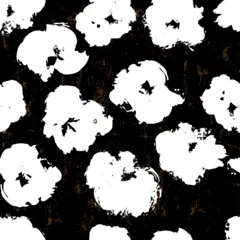 Foto op Plexiglas floral seamless pattern background, with abstract flowers,  paint strokes and splashes, black and white © Kirsten Hinte
