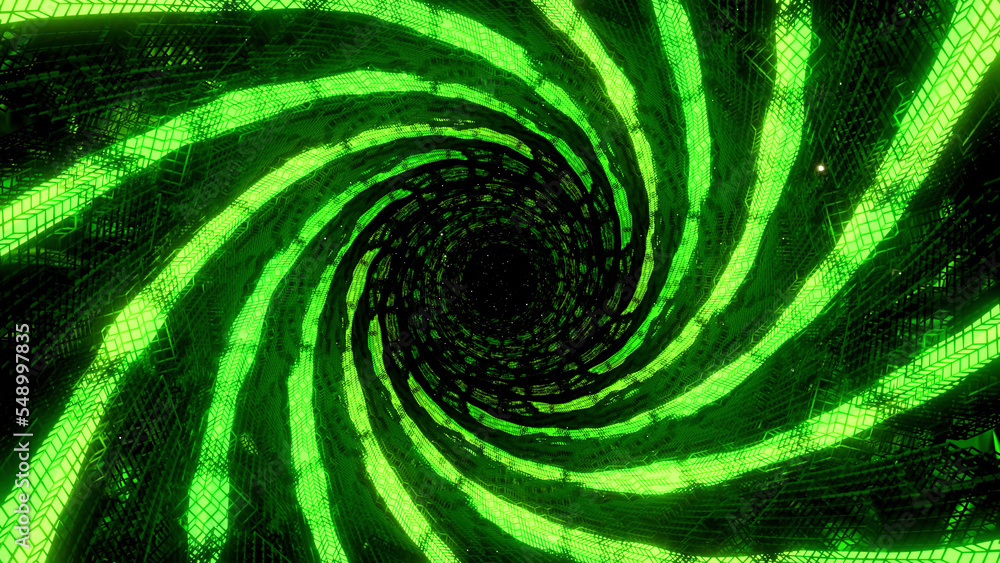 Poster a swirling blue and green tunnel. design.the light lines that make up the kaleidoscope pattern rotat