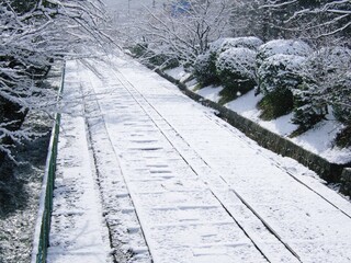 京都　積雪したインクライン