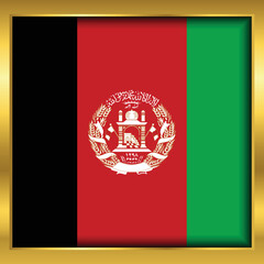 Afghanistan Flag,Afghanistan flag golden square button,Vector illustration eps10.	