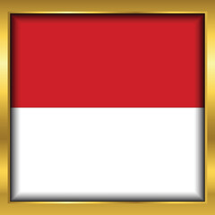 Indonesia Flag,Indonesia flag golden square button,Vector illustration eps10.	