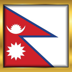 Obraz premium Nepal Flag,Nepal flag golden square button,Vector illustration eps10. 