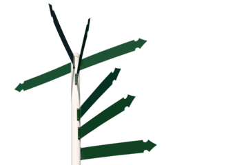 Pole with multi direction blank signs isolated on transparent background