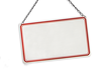 Photo of a metallic blank sign with a chain isolated on transparent background, png file