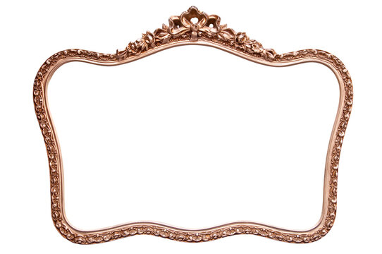 Rounded antique vintage golden frame isolated on transparent background