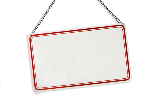 Photo of a metallic blank sign with a chain isolated on transparent background