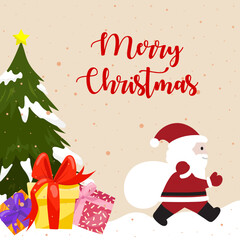 Fototapeta na wymiar Merry Christmas wallpaper background with snowflakes, snowman and christmas tree