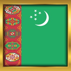 Turkmenistan Flag,Turkmenistan flag golden square button,Vector illustration eps10.	