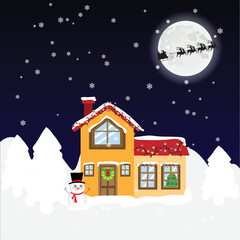Fototapeta na wymiar Christmas House Scenery Wallpaper vector illustration. Christmas Image or background