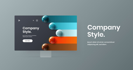Vivid computer monitor mockup landing page layout. Amazing web project design vector concept.