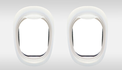 Photo of the windows of an airplane from inside (flight concept),frames isolated on transparent background