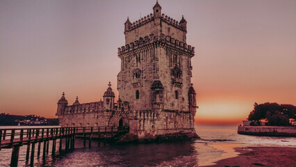 Belém Tower at sunset - obrazy, fototapety, plakaty