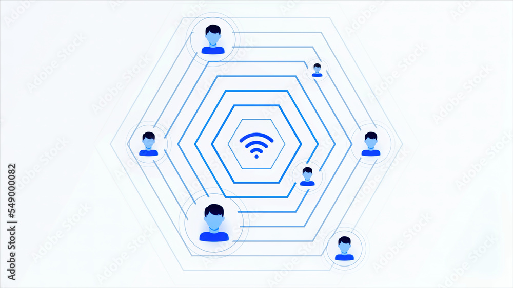 Aufkleber animation with wi-fi signal. motion. wi-fi sign with moving signal and users. wi-fi wave signal and 