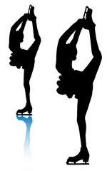 A set of silhouettes of women's singles figure skater (biellmann spin, black type)