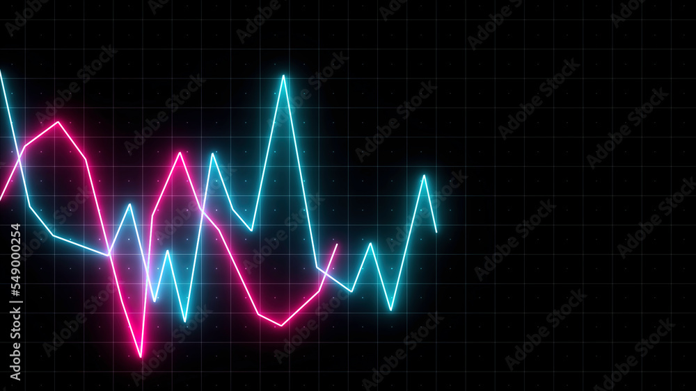 Poster digital animated cryptocurrency graph on timeline with dynamic movement of neon lines. motion. follo