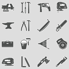 Crafting Tools Icons. Sticker Design. Vector Illustration.