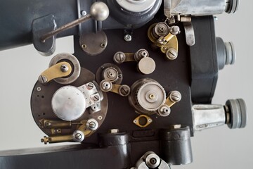 Closeup shot of an old movie projector