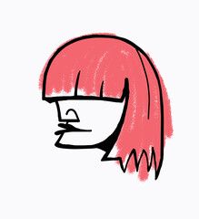 Abstract surreal illustrated face of a girl in profile with pink hair.Isolated on a white background.