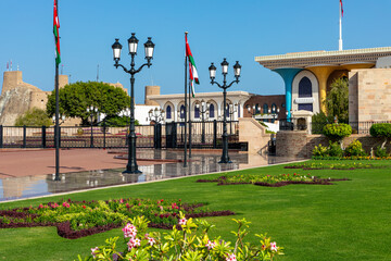 Fototapeta na wymiar Al Alam Sultan Palace in Muscat, Oman. Arabian Peninsula. 