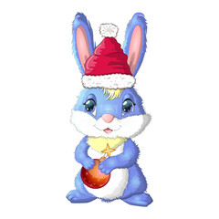 Cute cartoon rabbit in a hat, Winter 2023, Christmas and New Year