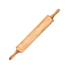 wooden rolling pin. watercolor. wooden rolling pin for dough and baking. vector illustration