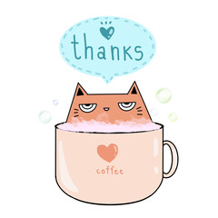 orange cat with thanks coffee and happy