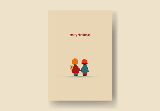 Christmas Card with Adorable Kids Couple Sharing Gifts