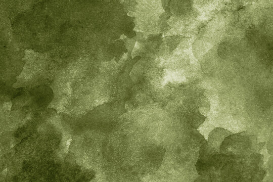 Light green brown abstract watercolor pattern. Olive khaki color. Art background for design. Dirty. Grunge. Daub, stain, spot, blot, splash.