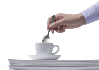 PNG file no background Woman stirring coffee and taking a break