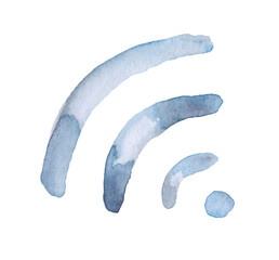 Colored wifi signal symbol clipart. Simple wifi wave watercolor style illustration isolated on white background. Wifi signal icon cartoon hand drawn doodle style. Office supplies drawing