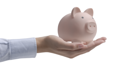 PNG file no background Businesswoman holding a piggy bank